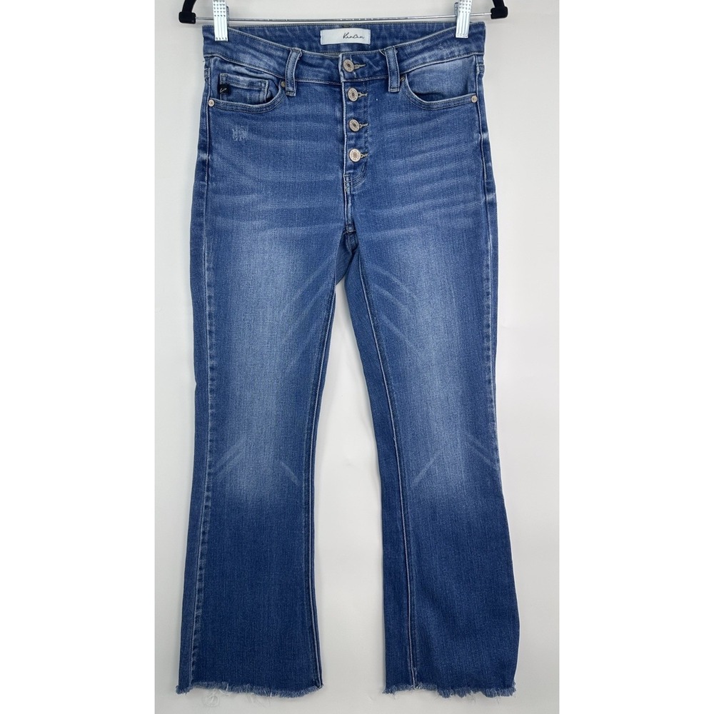 KanCan Women's Button Fly Blue Denim Slim Bootcut Jeans w/ Raw Hem Size 9/28